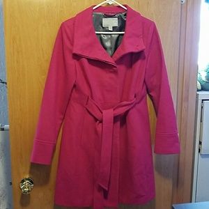 Bright pink belted pea coat
